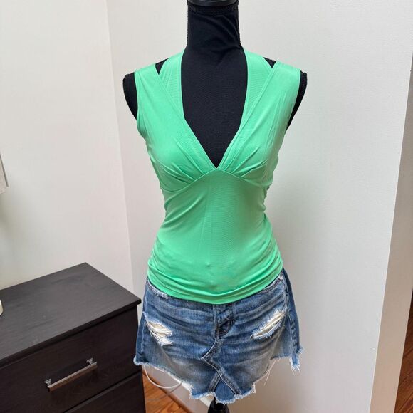 American Vintage Tops - Vintage HAVE Tank Top | Y2K Deadstock Retro Green Tank Top w. Halter | Sz SM